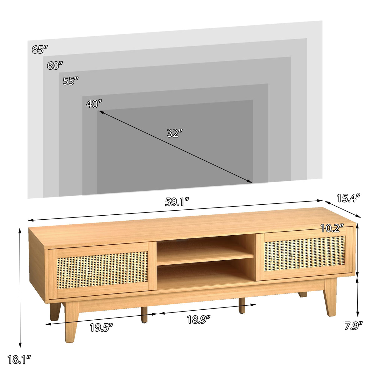 Natural Rattan TV Stand with Sliding Doors J819004