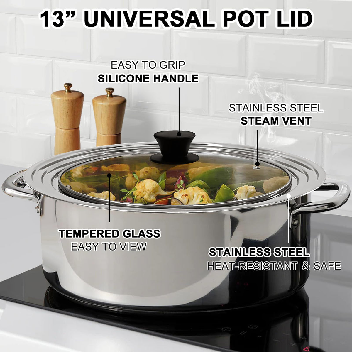 13 Inch Stainless Steel and Tempered Glass Pan Lid S38687