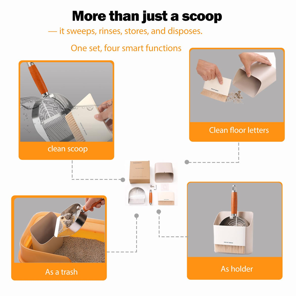 304 Stainless Steel Cat Litter Scoop with Holder Stand Q90373