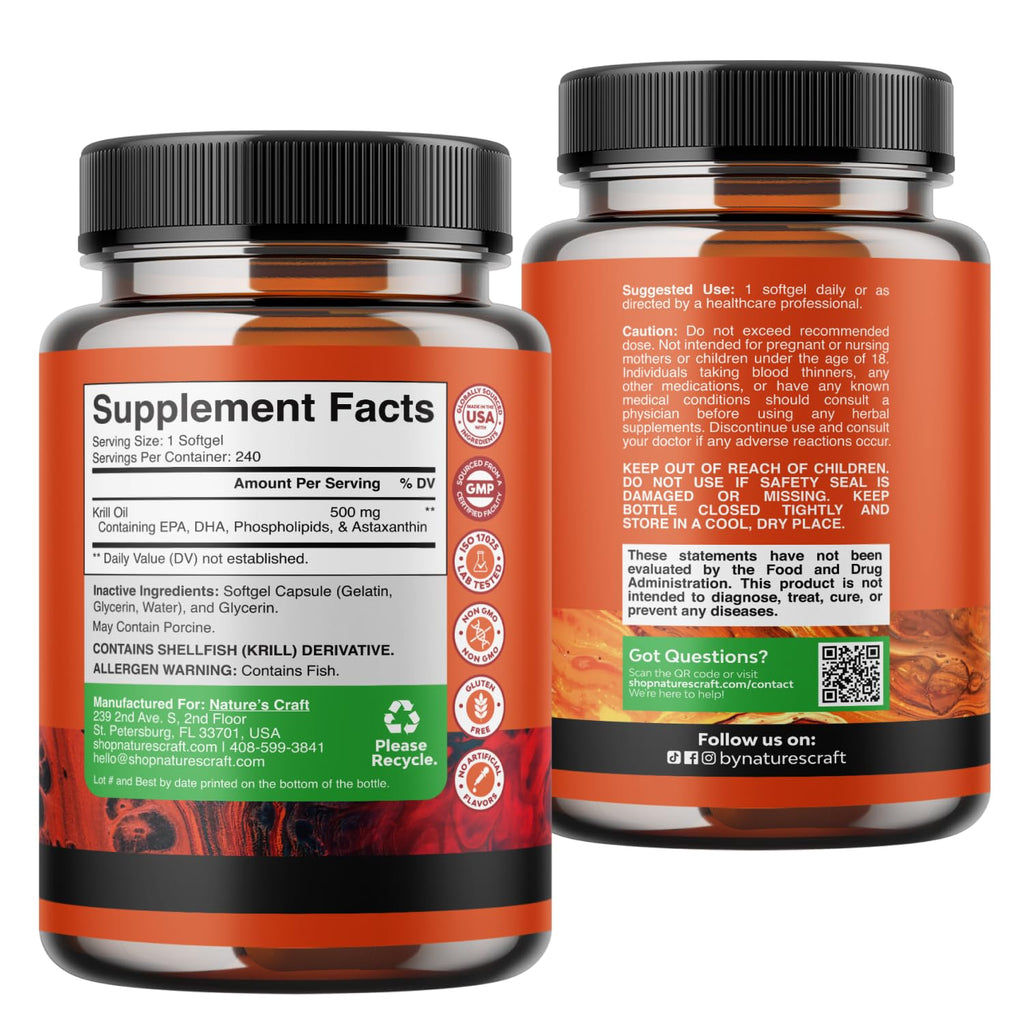 Krill Oil Softgels Omega 3 Supplement 240 Count Z480879