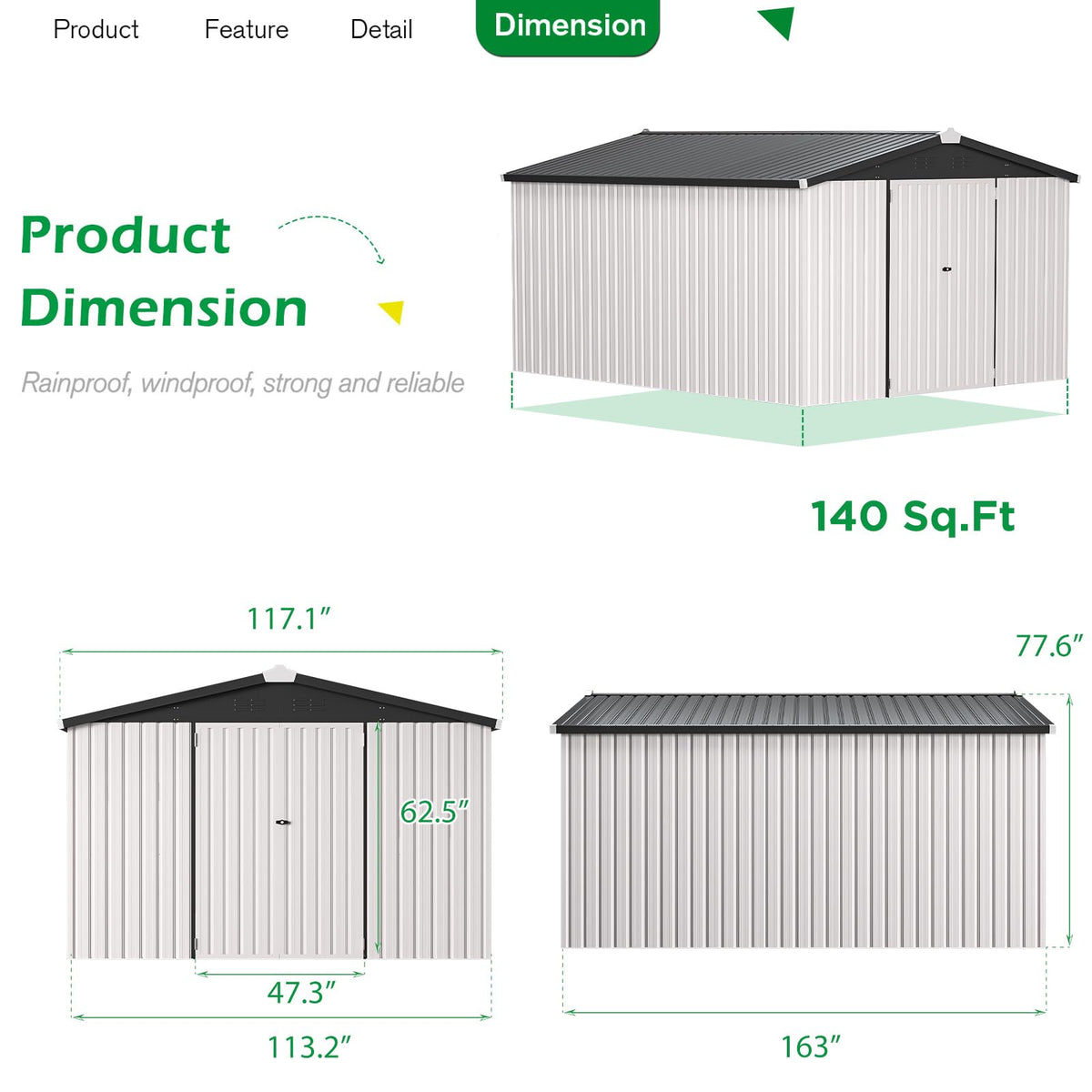 10x14 White Metal Outdoor Storage Shed L5539