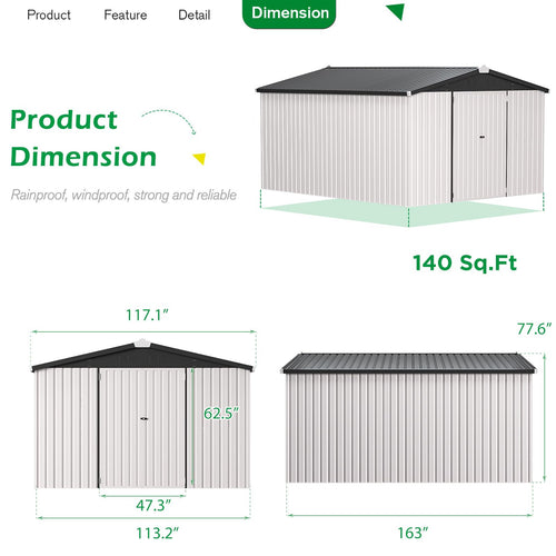 10x14 White Metal Outdoor Storage Shed L5539