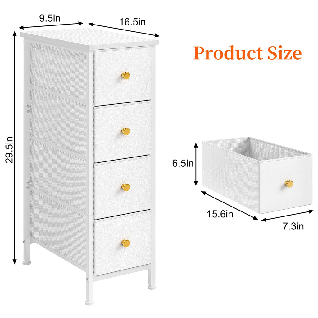 White 4 Fabric Drawer Narrow Storage Cabinet Q636