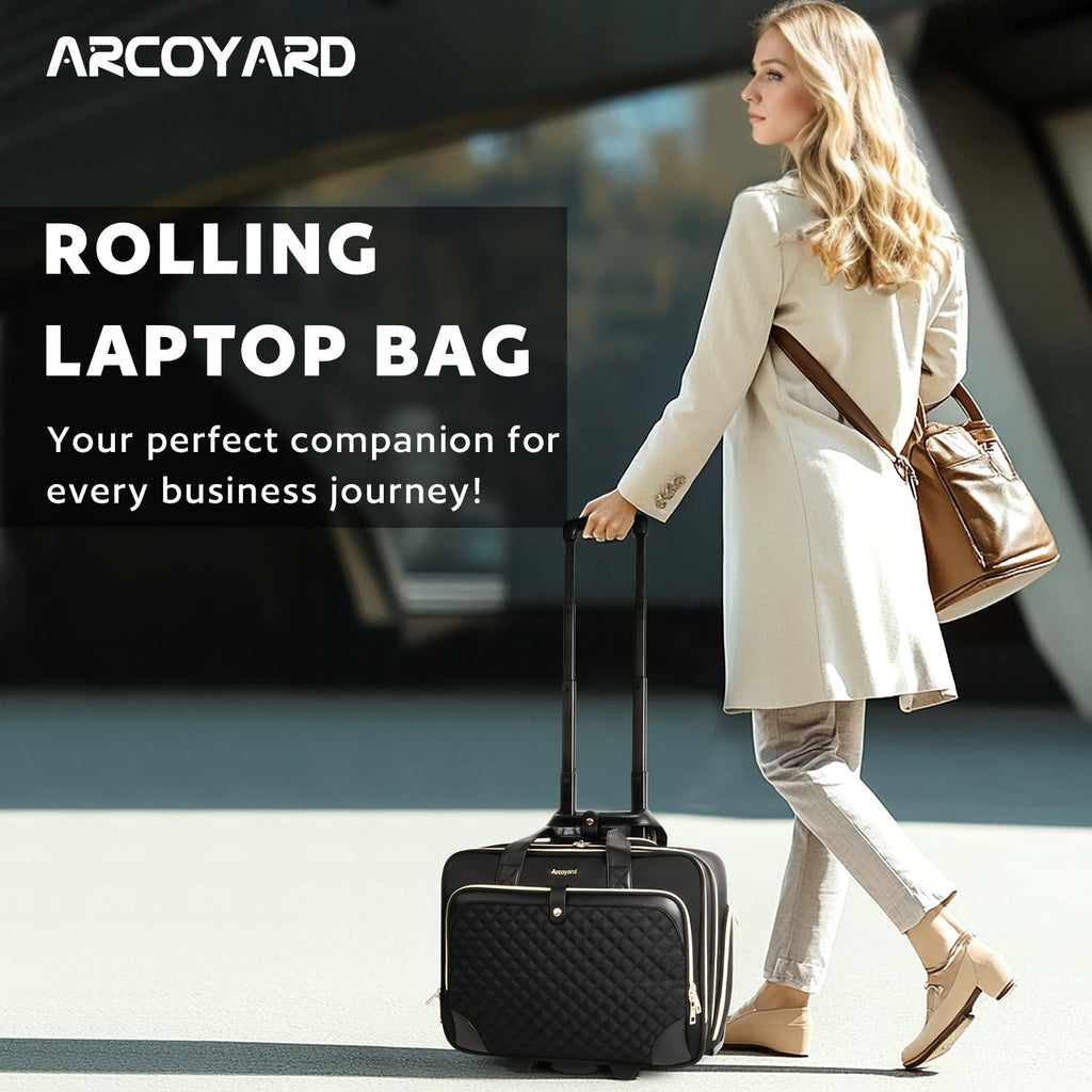 Rolling Laptop Bag with Wheels, 17 Inch Waterproof Black W171