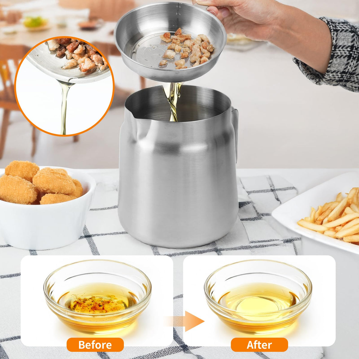 68oz Stainless Steel Oil Filter Pot with Fryer Basket P464118