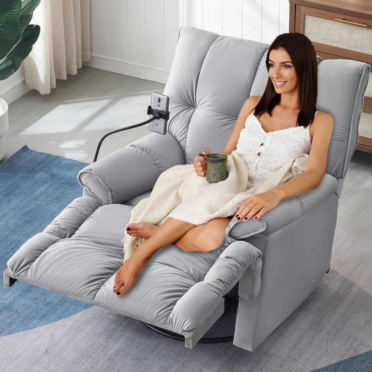 Gray Velvet Recliner Chair R9902