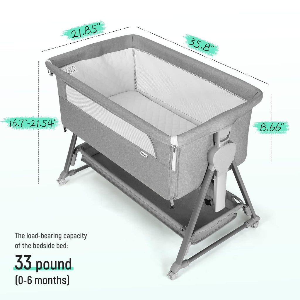 Baby Bassinet with 7 Adjustable Height, Breathable Mesh & Mattress W20064