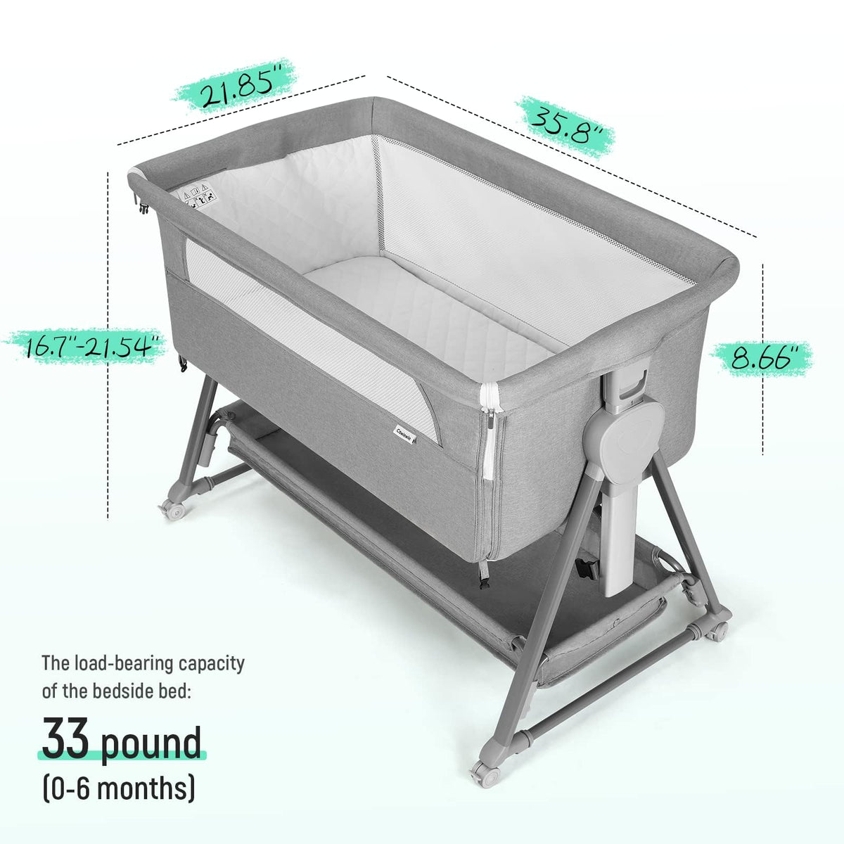 Baby Bassinet with 7 Adjustable Height, Breathable Mesh & Mattress W20064
