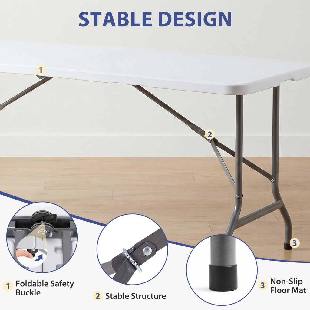 6 FT Folding Picnic Table with 6 Folding Chairs White W371