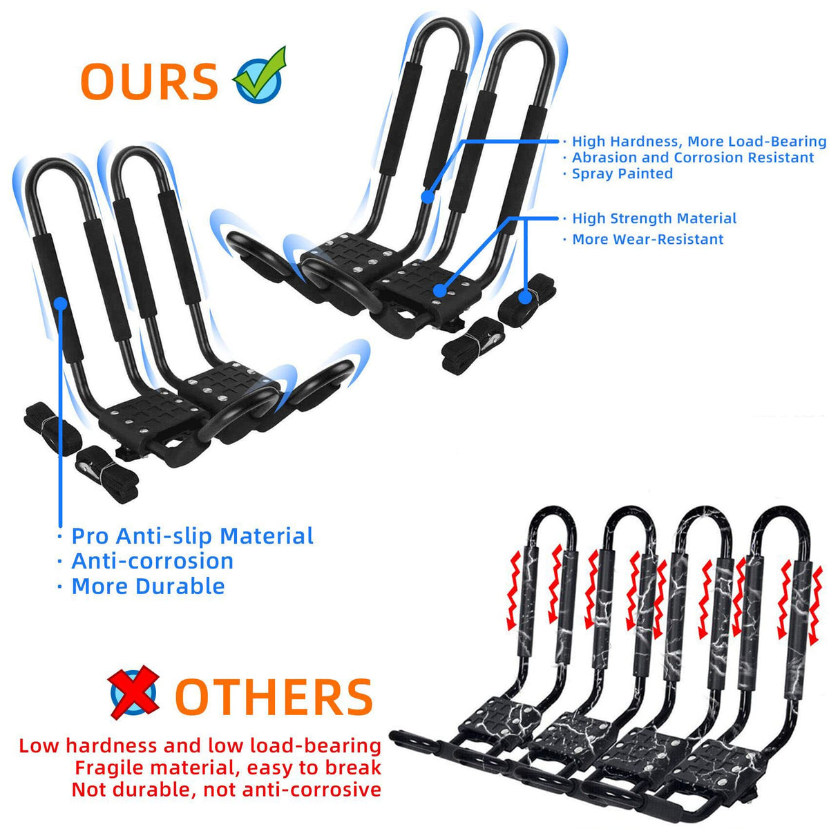2 Pairs J-Bar Kayak Roof Rack Set of 4 Z3479