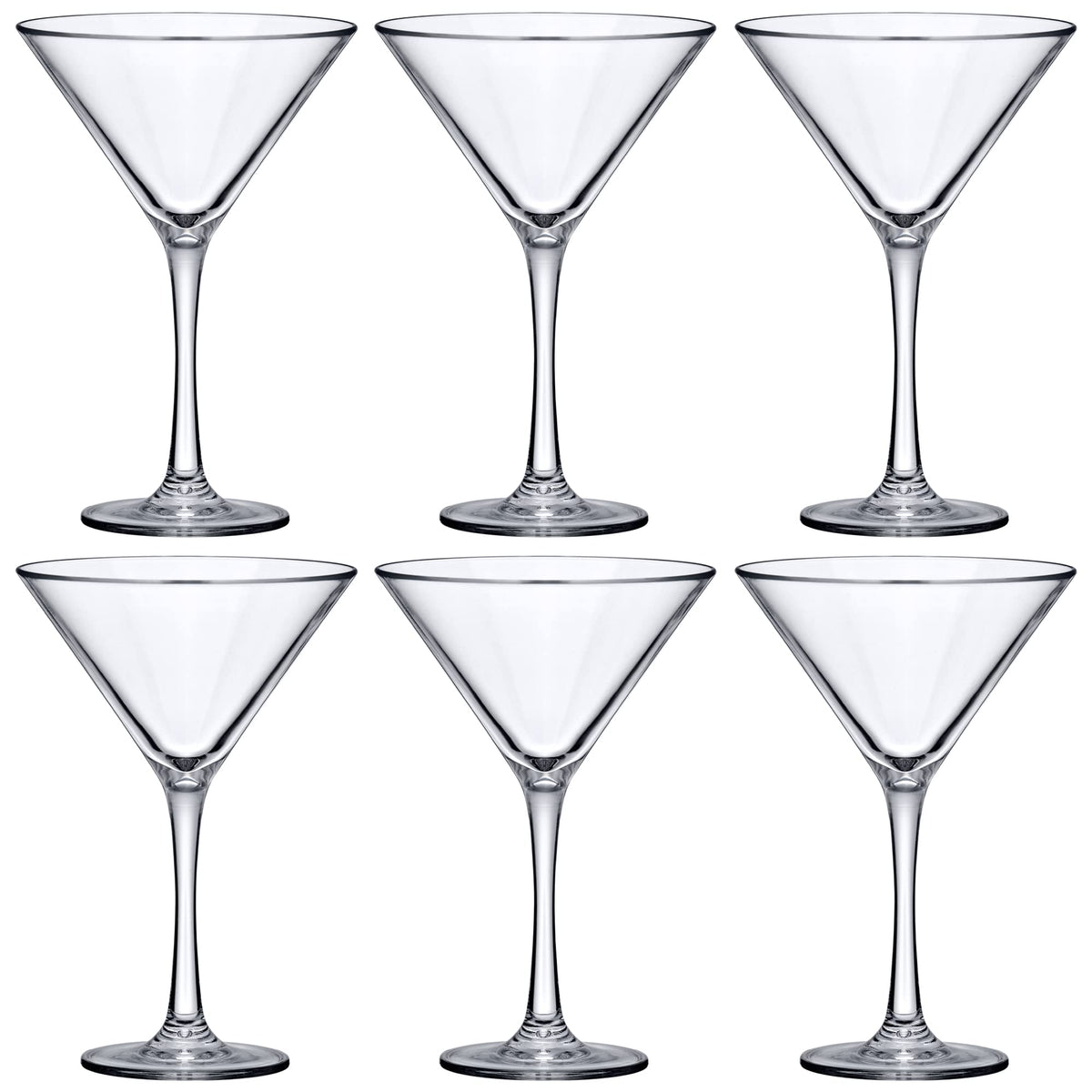 10-Ounce Plastic Martini Glasses Set of 6, Reusable, BPA-Free, Shatter-Proof, Dishwasher-Safe R21550