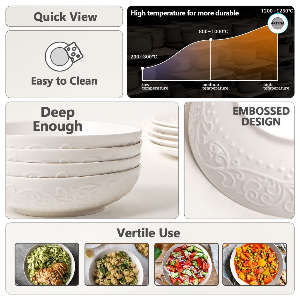 White Ceramic 32oz Pasta Bowls Set of 4 I13567