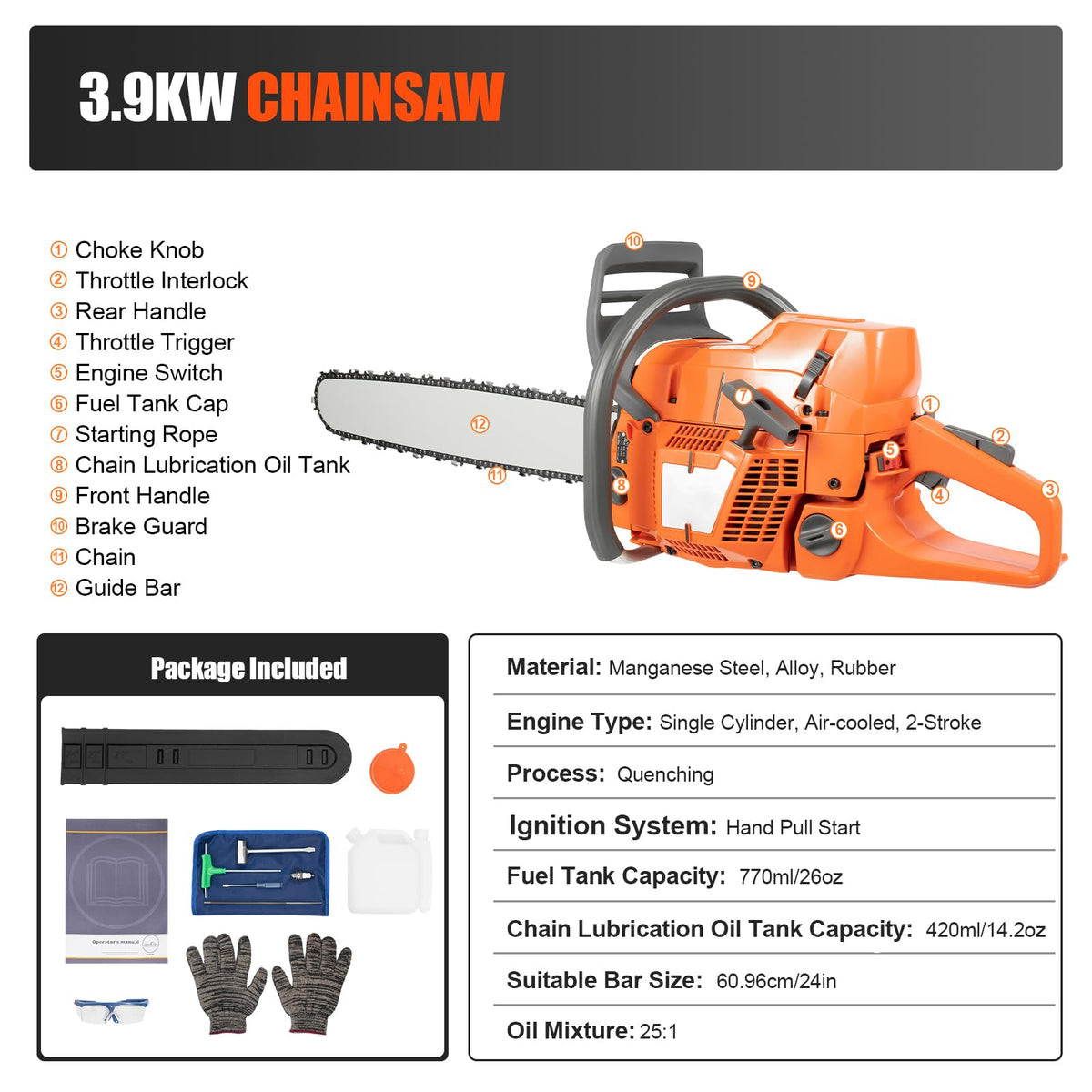 24 Inch 72cc 2 Stroke Gas Chainsaw N277023