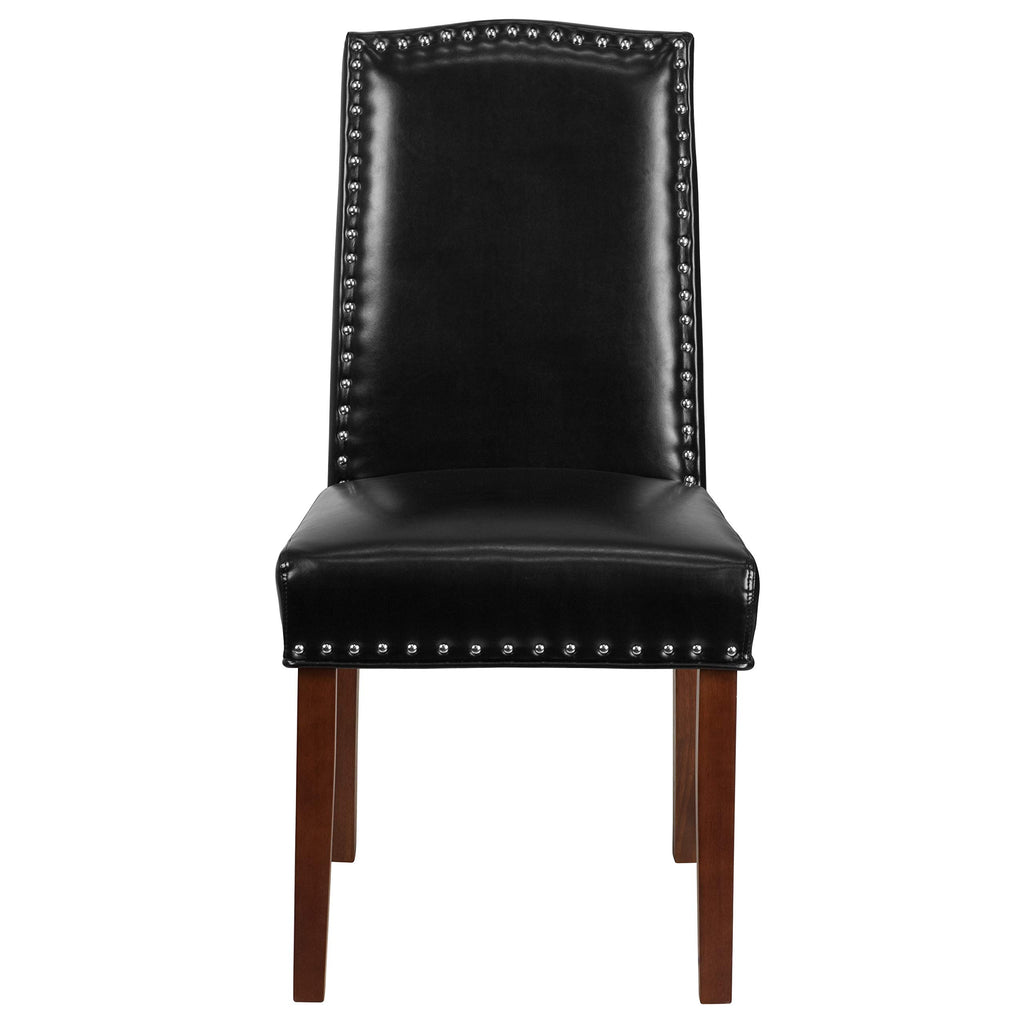 Black Faux Leather Parsons Chair with Nailhead Trim E878