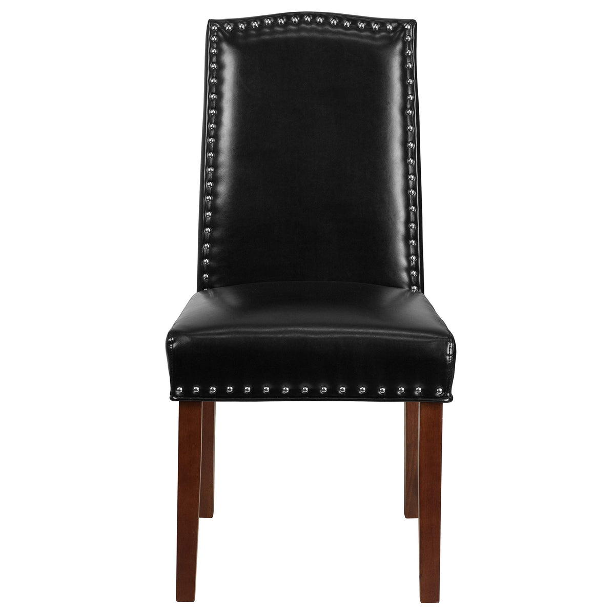 Black Faux Leather Parsons Chair with Nailhead Trim E878
