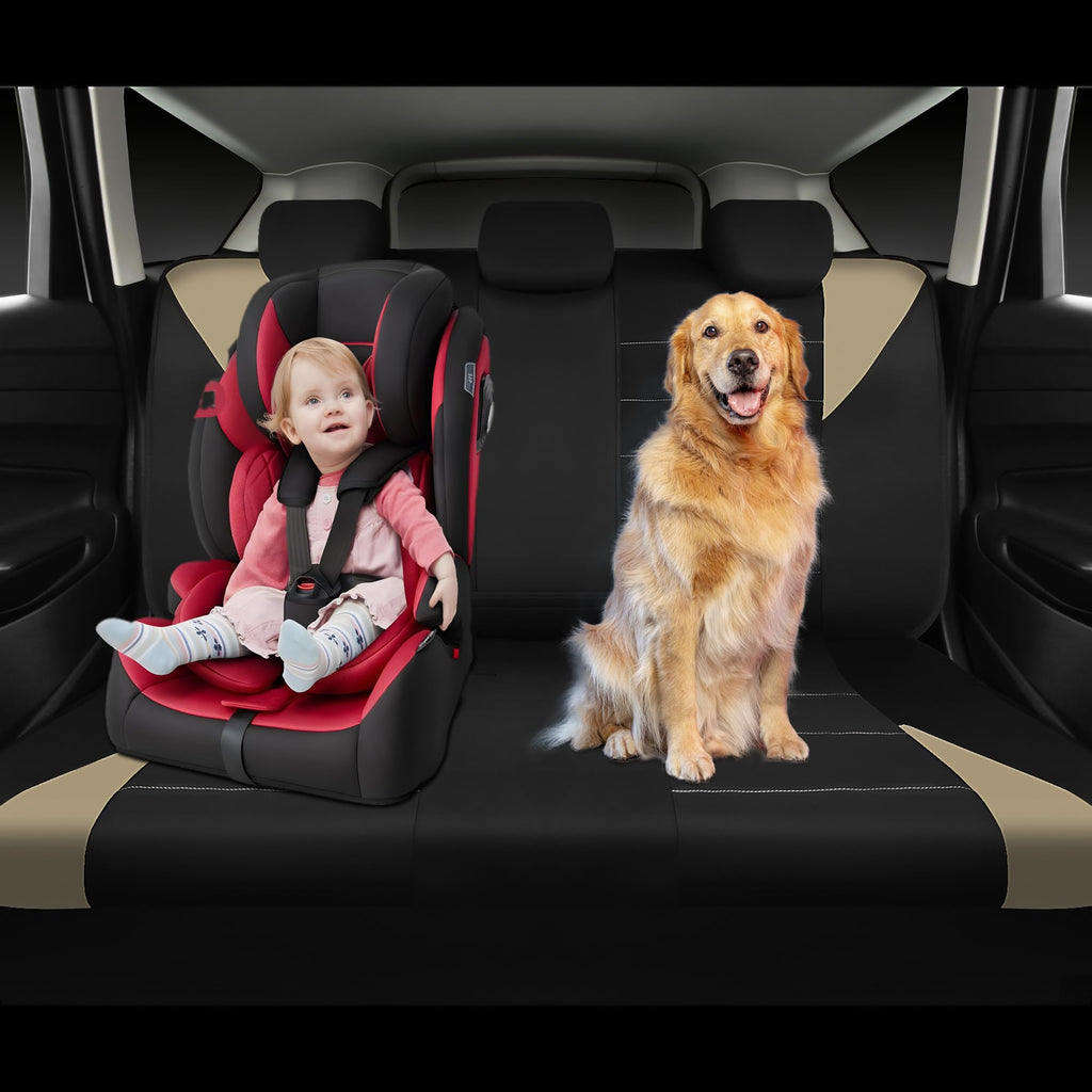 Waterproof Car Seat Covers Full Set Black and Beige T58229