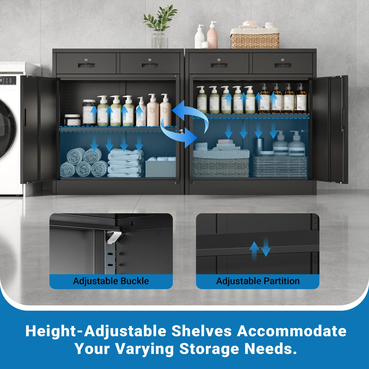 Metal Storage Cabinet with 2 Drawers & Shelves V78630