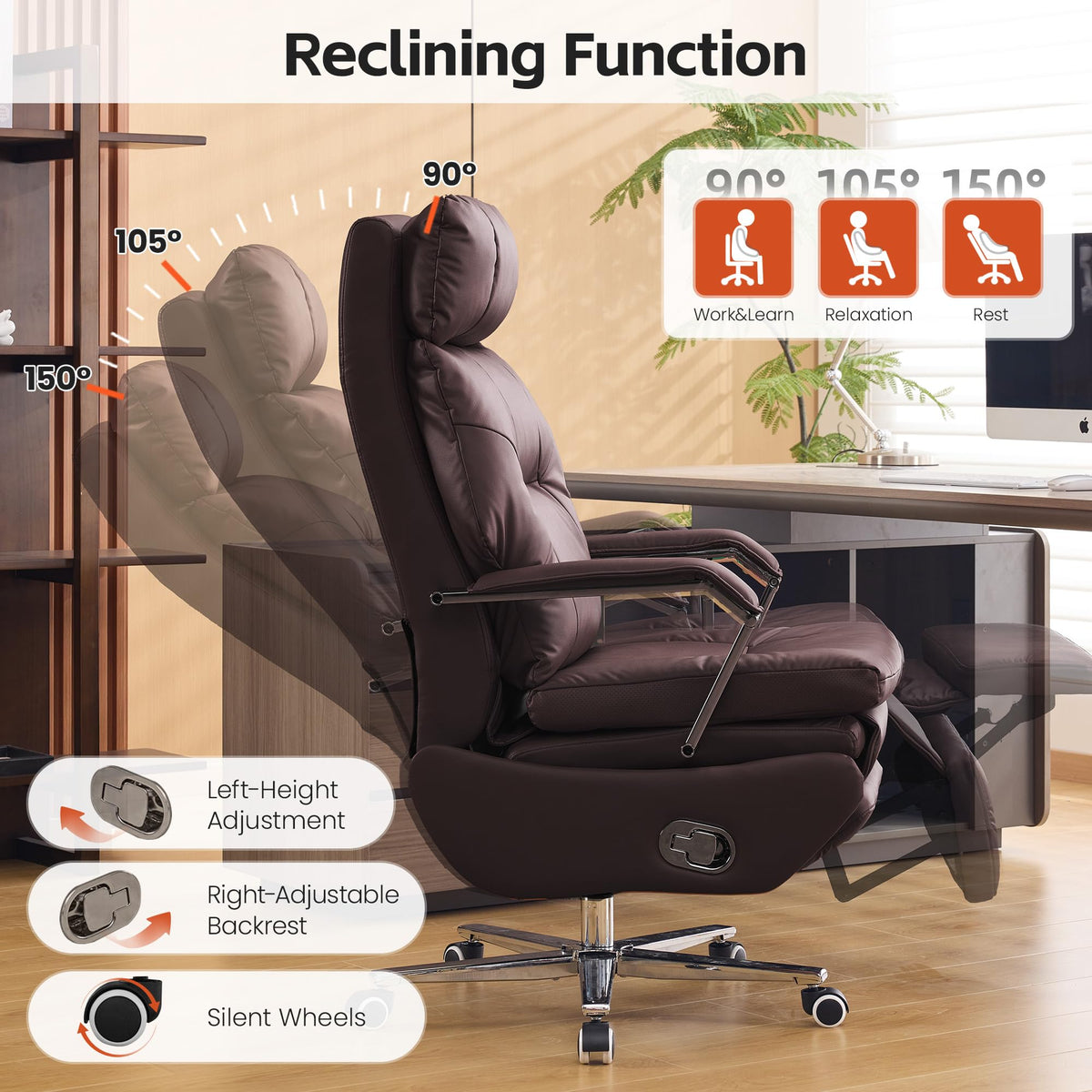 Coffee Faux Leather Executive Office Chairs Z959796