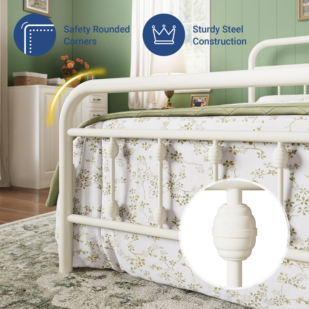 14 Inches Full Size Off White Metal Platform Bed Frame O587252