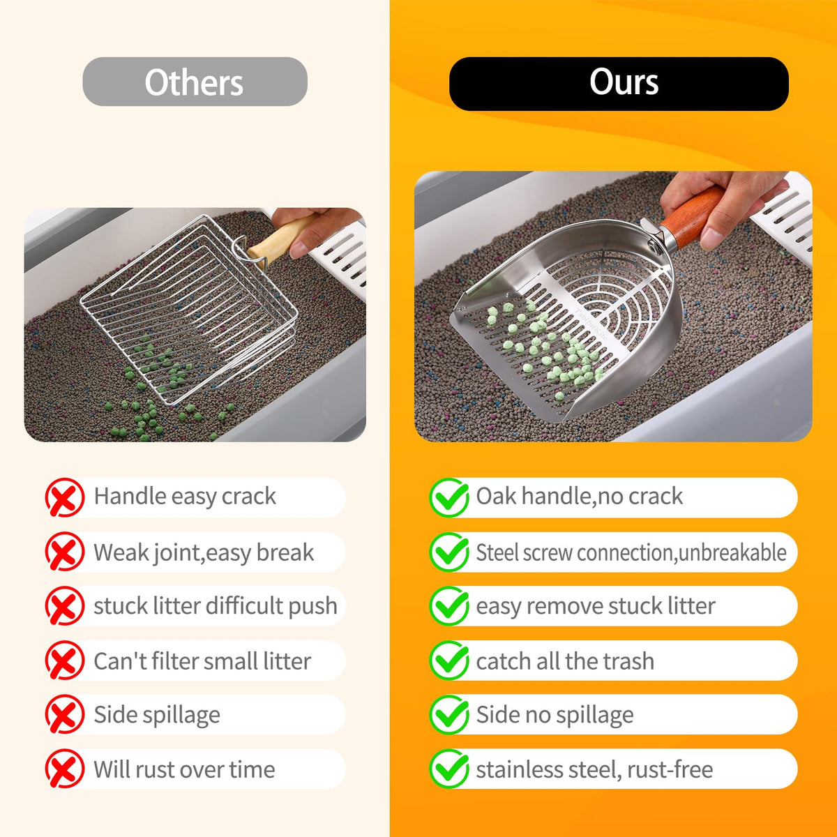 304 Stainless Steel Cat Litter Scoop with Holder Stand Q90373