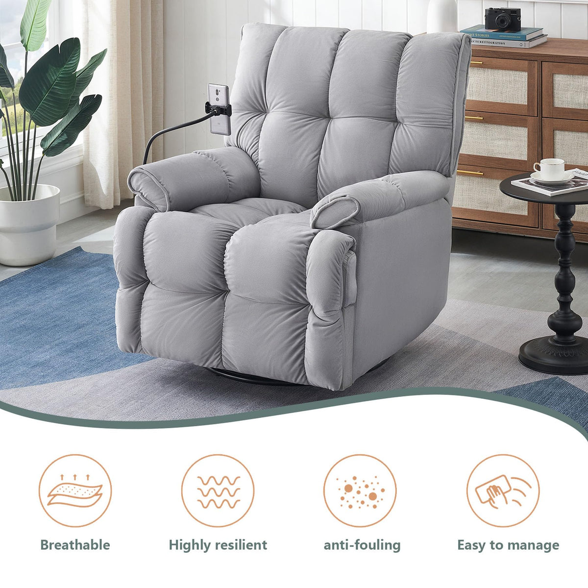Gray Velvet Recliner Chair R9902