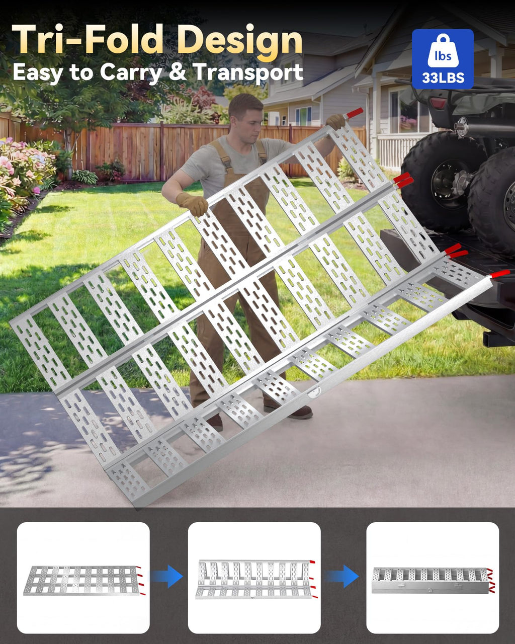 Tri-Fold Aluminum Loading Ramp, 1500 lbs Capacity, 76''L × 50''W F27754