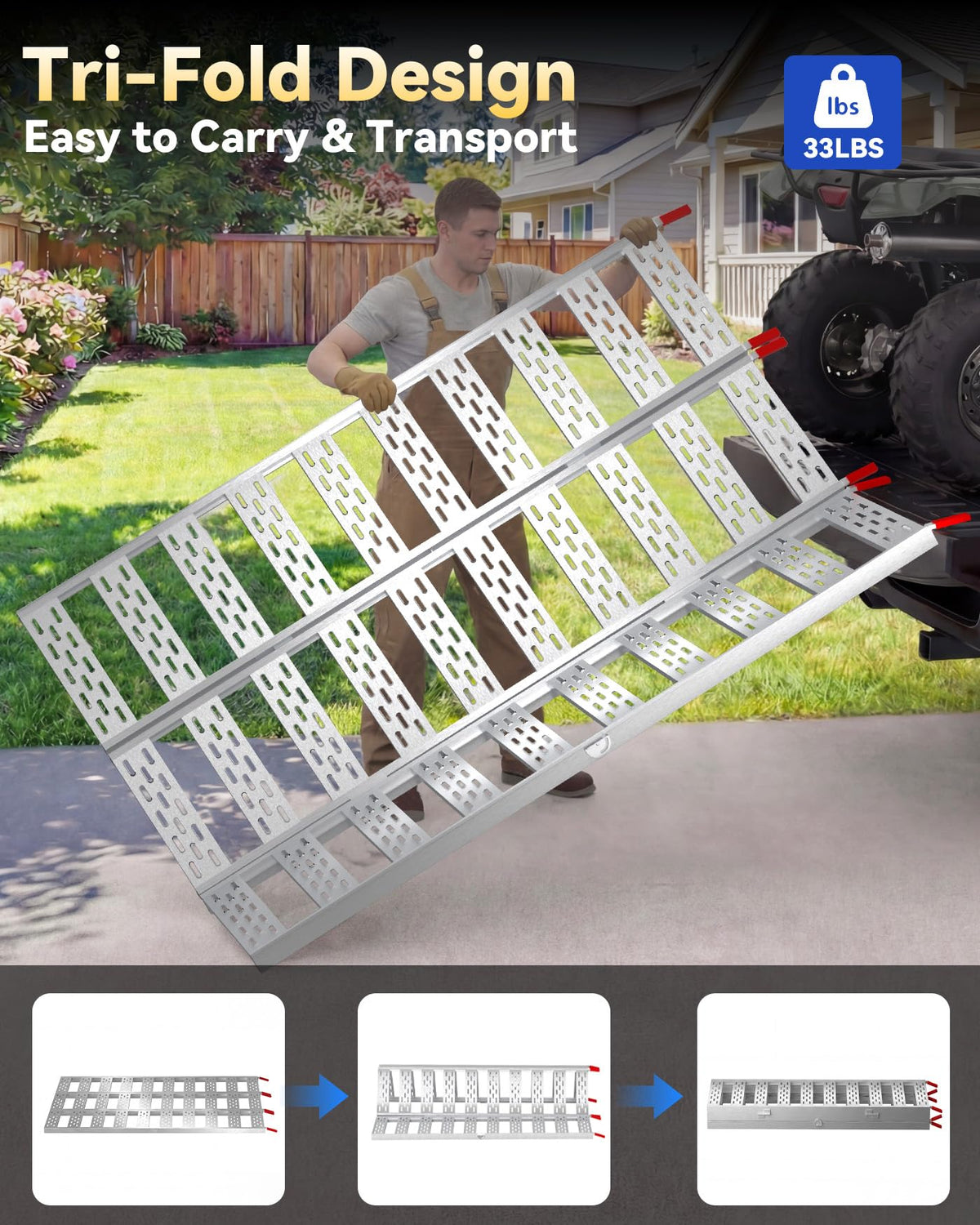 Tri-Fold Aluminum Loading Ramp, 1500 lbs Capacity, 76''L × 50''W F27754