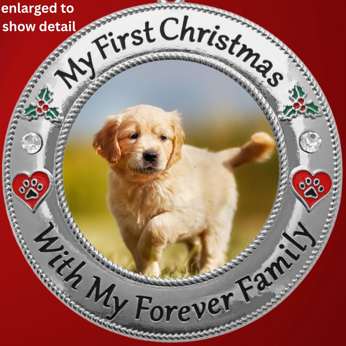Dog Photo Ornament with Red Heart, 3 Inch P45175