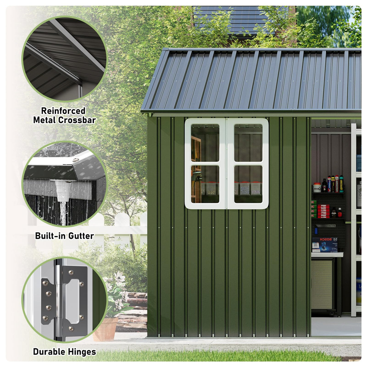 10 x 12 FT Metal Storage Shed with Lockable Door and 2 Windows D77467