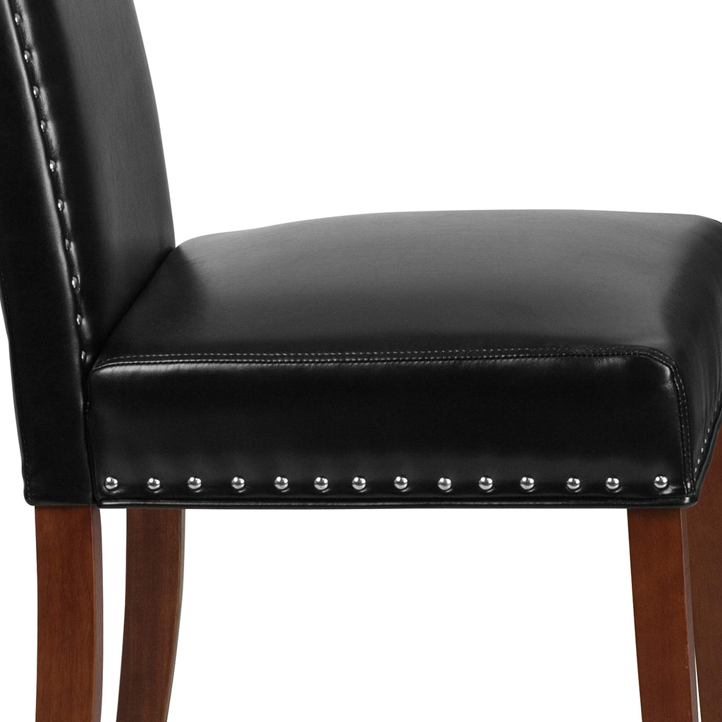 Black Faux Leather Parsons Chair with Nailhead Trim E878