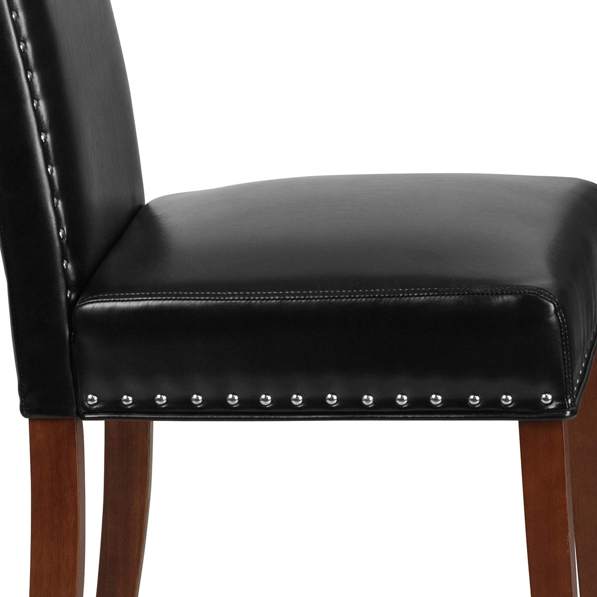 Black Faux Leather Parsons Chair with Nailhead Trim E878