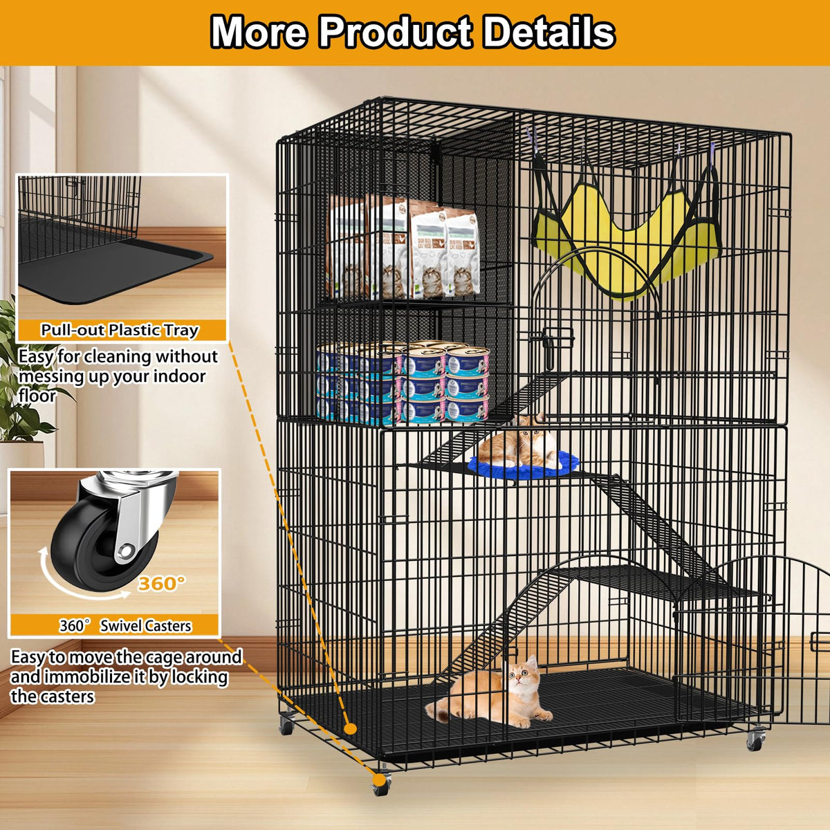 Extra Large 4-Tier Collapsible Cat Cage with Storage Cube J63091