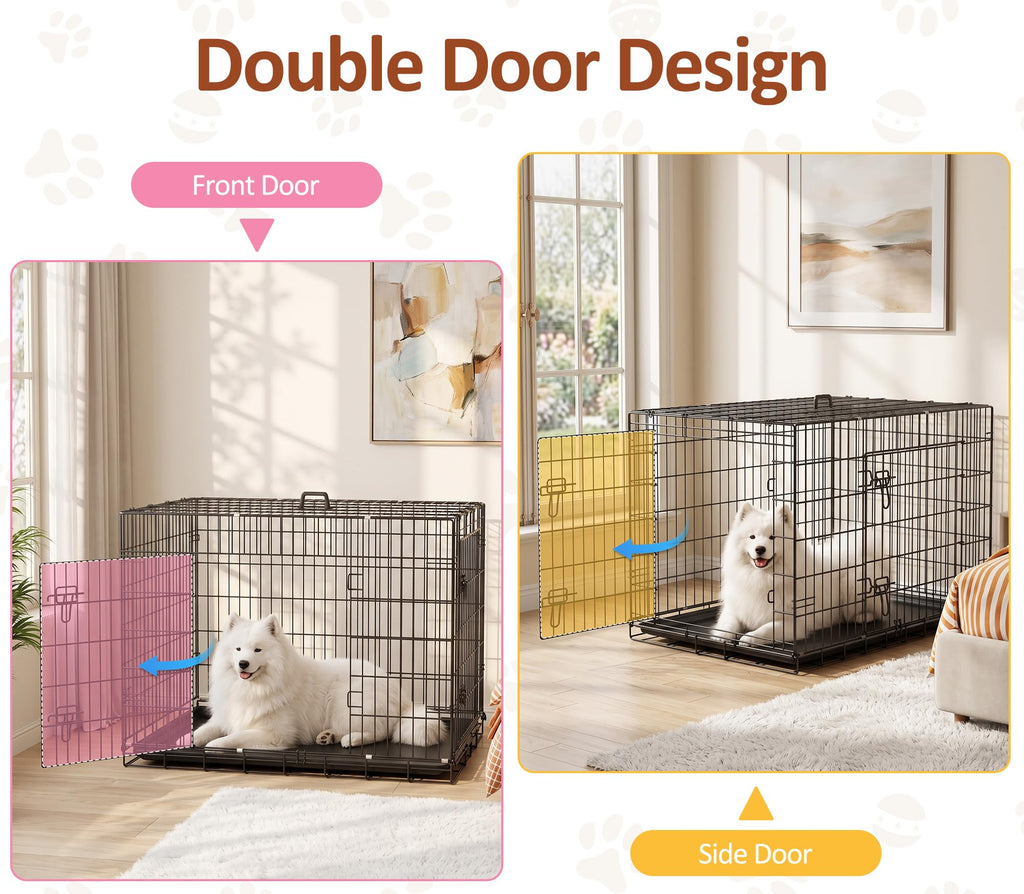 48 inch Folding Metal Wire Dog Crate with Double Door I614