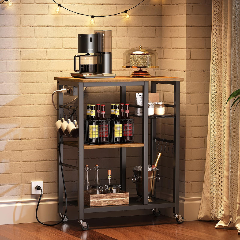 Rustic Brown Kitchen Storage Rack with Charging Station S3467