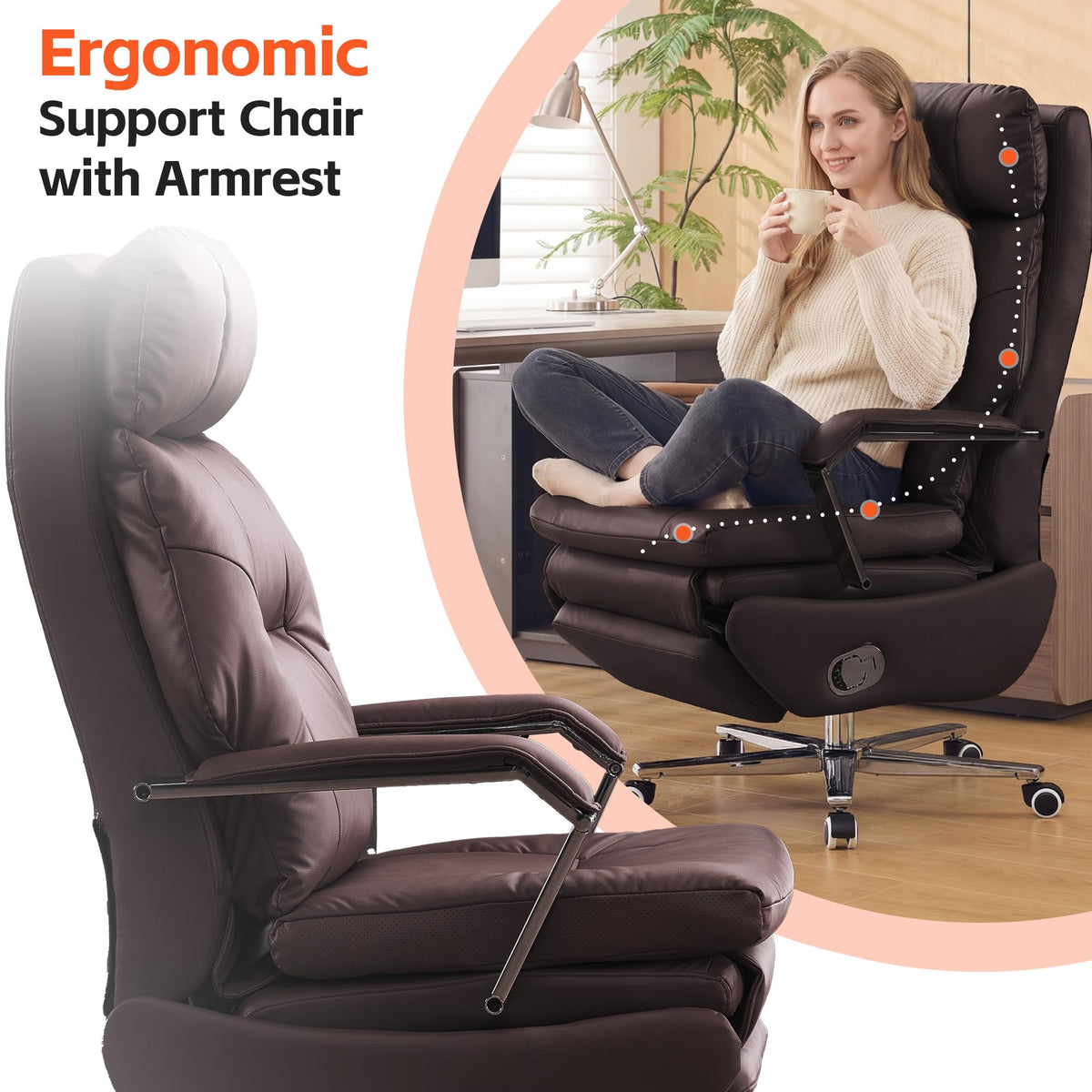 Coffee Faux Leather Executive Office Chairs Z959796