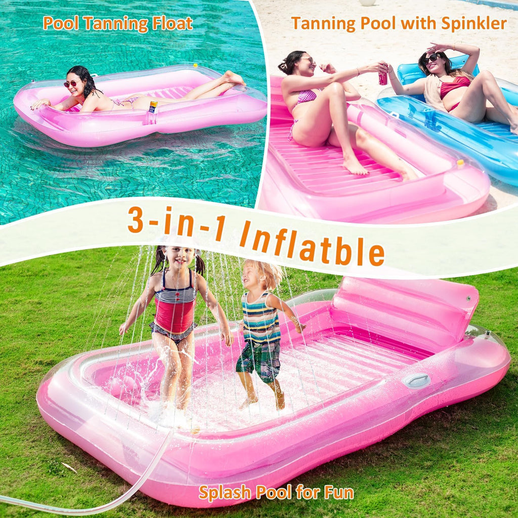 Inflatable Tanning Pool Lounger Float with Sprinkler W235