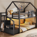 Black Twin Over Twin Metal Bunk Bed with Storage Staircase S330