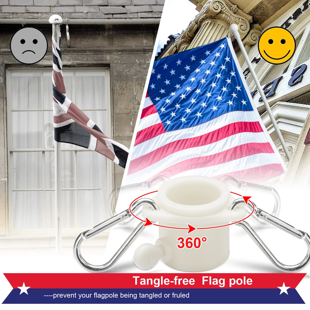 5ft Tangle Free Metal House Flag Pole with 3x5 Embroidered US Flag Z715931