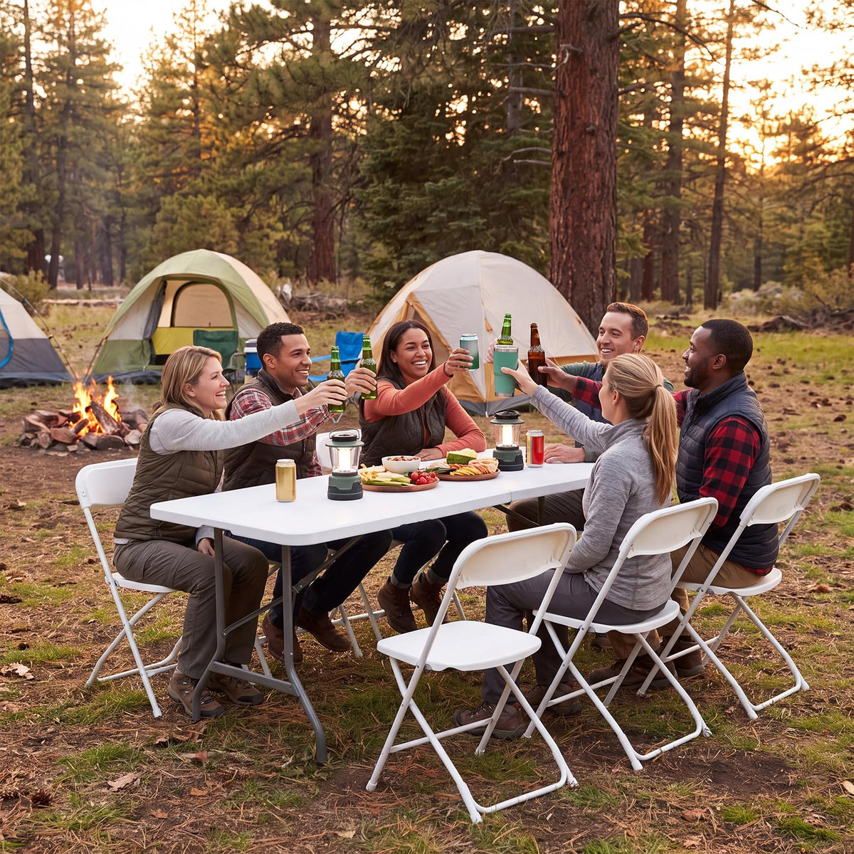 6 FT Folding Picnic Table with 6 Folding Chairs White W371