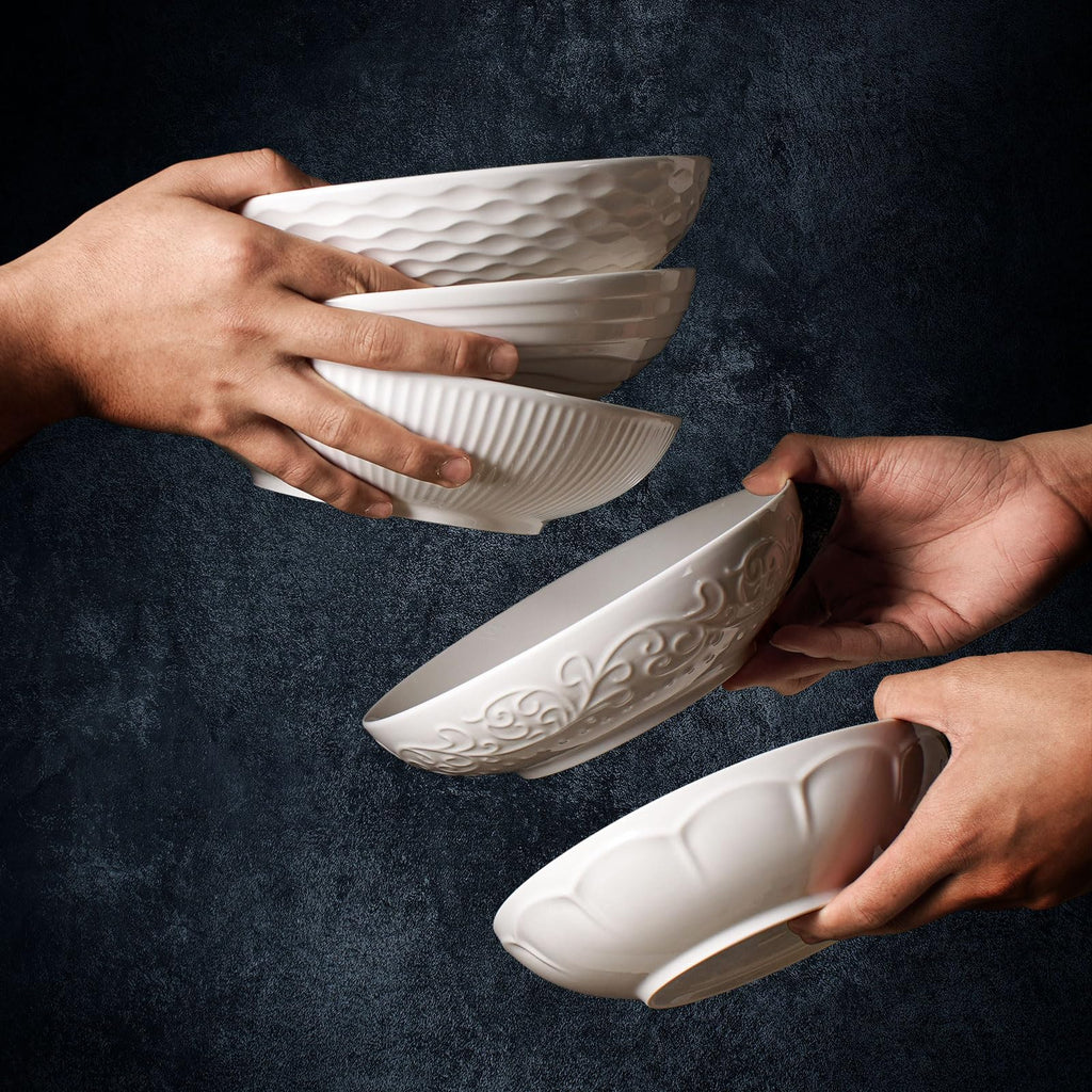 White Ceramic 32oz Pasta Bowls Set of 4 I13567