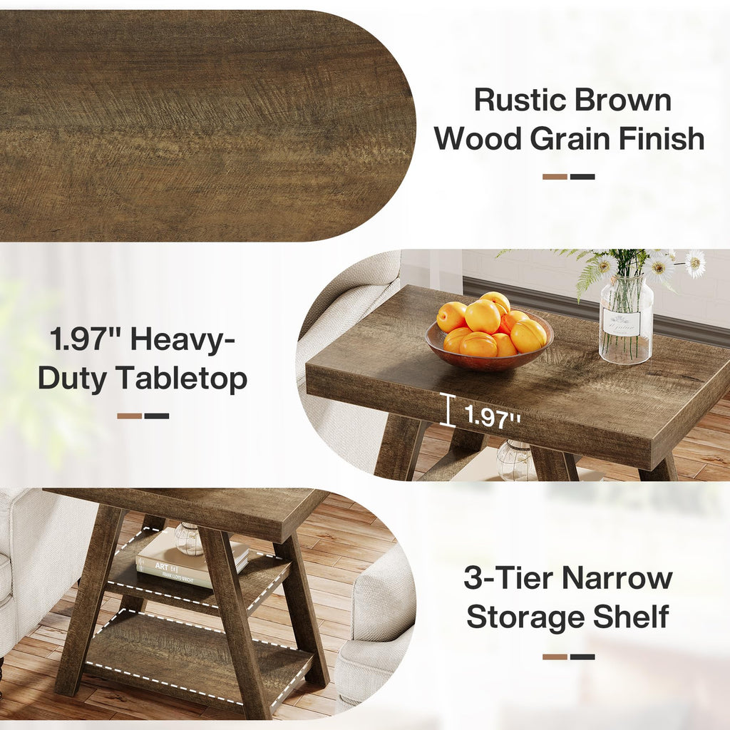 3-Tier Wooden Sofa Side Table with Trapezoid Legs M9868