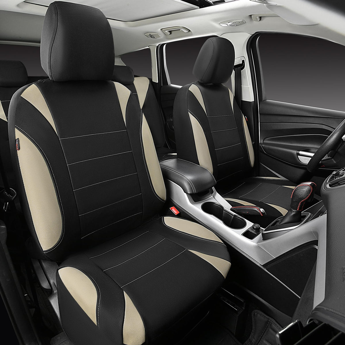 Waterproof Car Seat Covers Full Set Black and Beige T58229