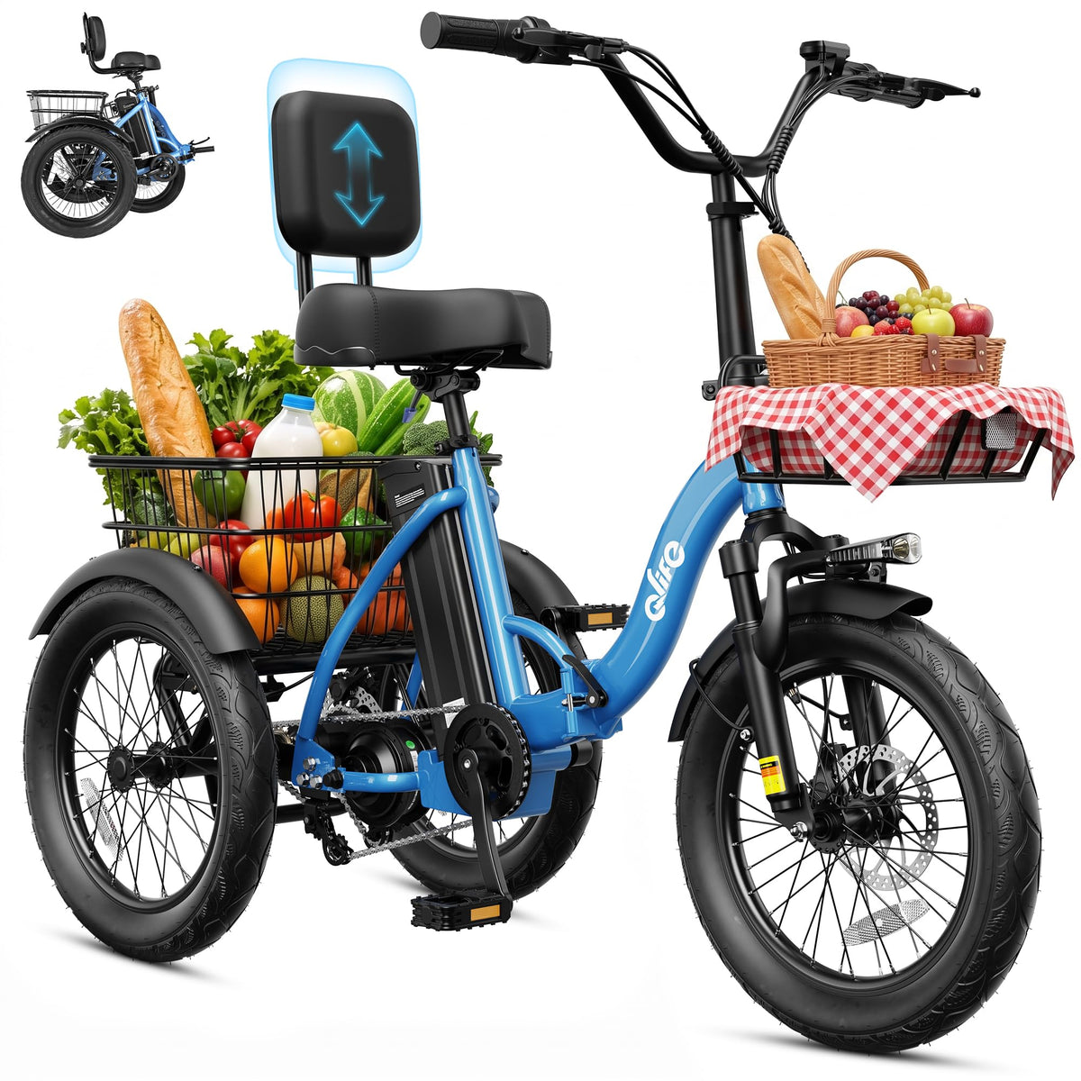 1200W Folding Electric Trike with Cargo Rack Q719068