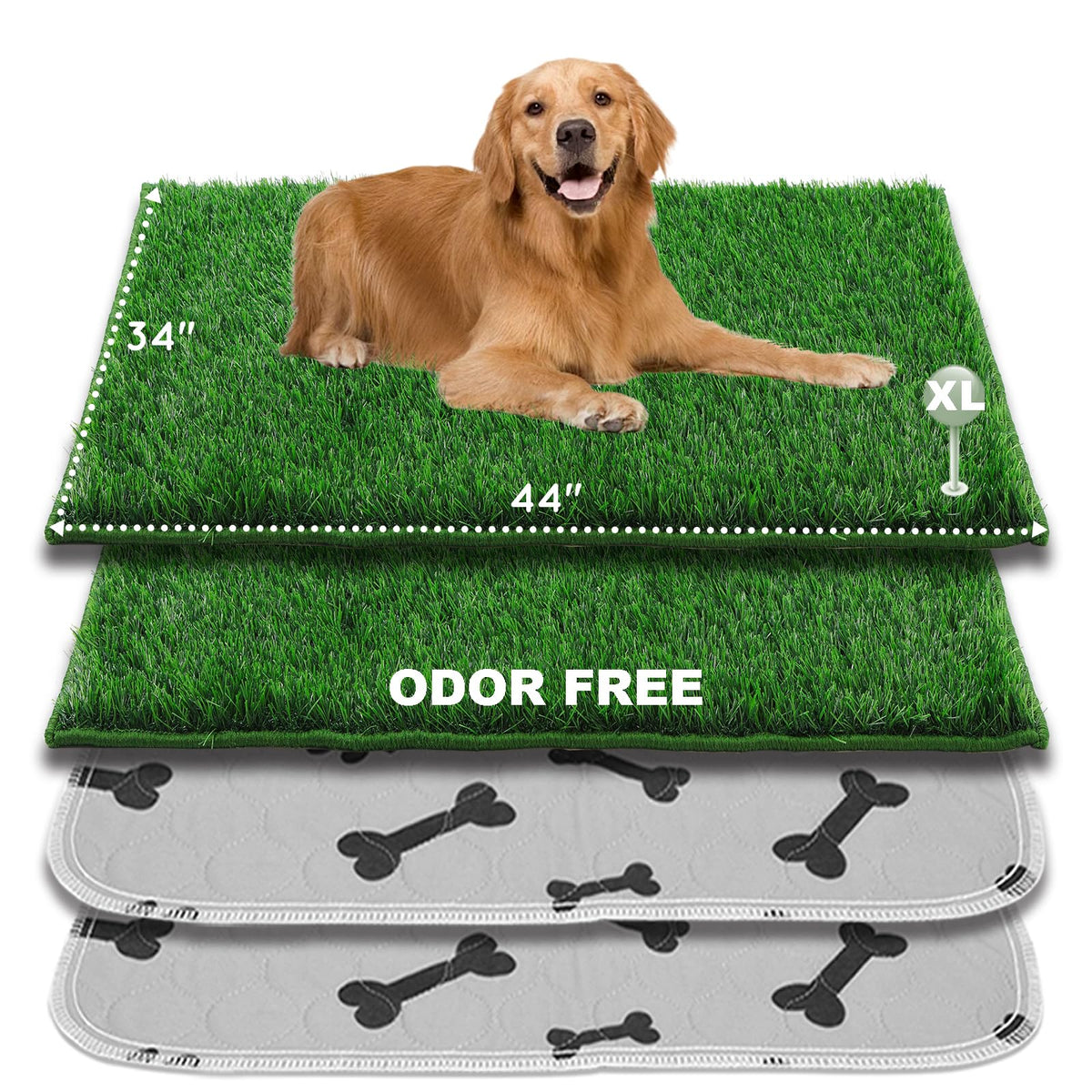 Extra Large Ultra-Absorbent Artificial Grass Pads with Washable Pee Pads 2 Sets C811649