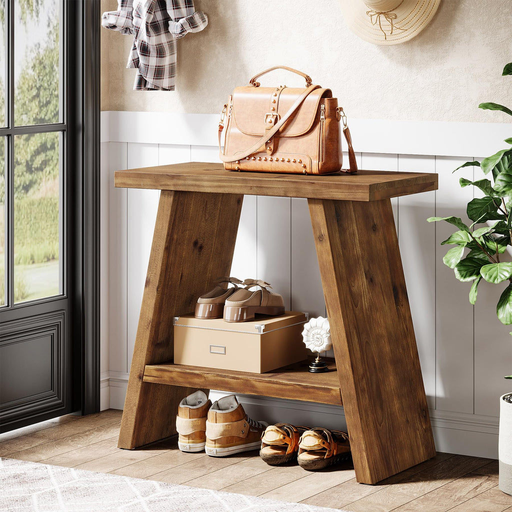Solid Wood 2-Tier Narrow End Table F357307