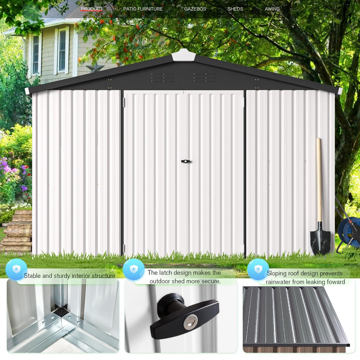 10x14 White Metal Outdoor Storage Shed L5539
