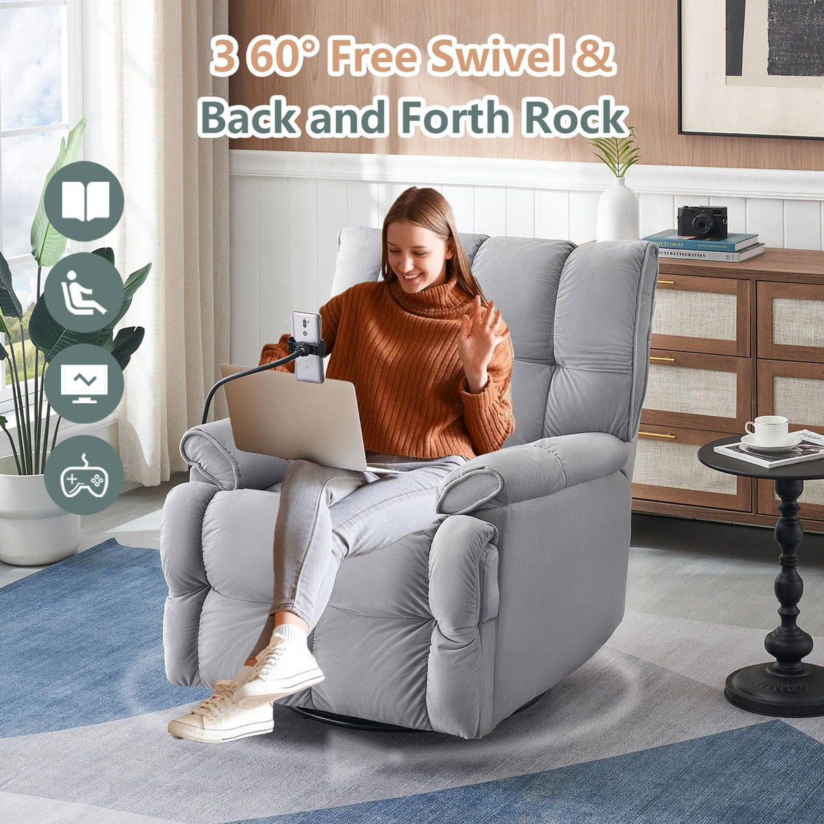 Gray Velvet Recliner Chair R9902