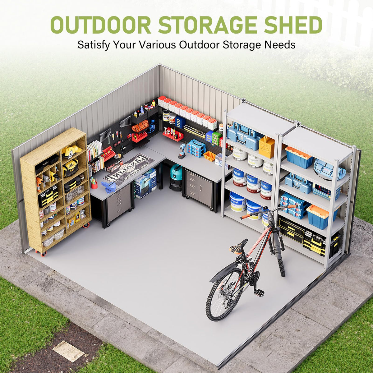 10 x 12 FT Metal Storage Shed with Lockable Door and 2 Windows D77467