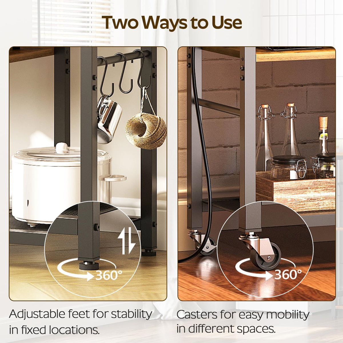 Rustic Brown Kitchen Storage Rack with Charging Station S3467