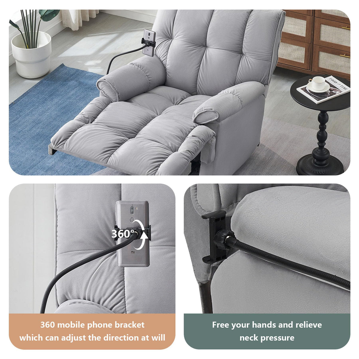 Gray Velvet Recliner Chair R9902